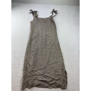 Anna Melani Linen Gray Tie Shoulder Midi Dress Lagenlook Minimalist Women's S/XS